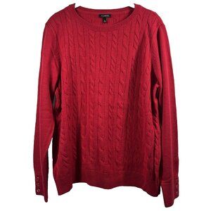 Talbots Sweater XL Solid Red Lambs Wool Blend Crew Cable Stitch Knit Long Sleeve